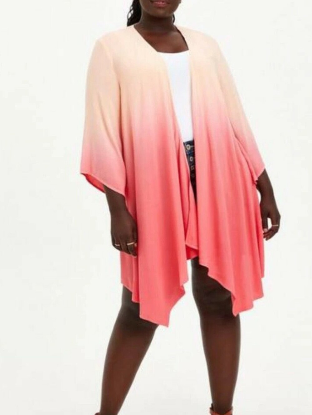 NWT〰️torrid〰️ Coral Ombre Dip Dye Drape Front Chiffon Kimono 0X